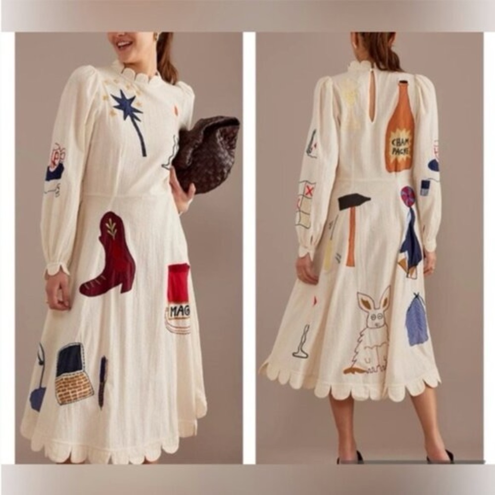 Stella nova seersucker magic Katara Handcrafted Midi Dress Size Large - Picture 2 of 14